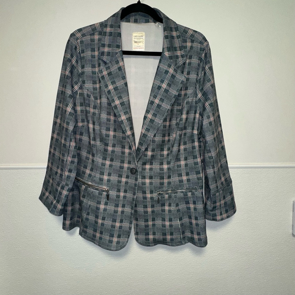 Women's Cavalini Outerwear Suit Blazer Size 2X Gray Pink Paid Jacket Plus Size - Picture 5 of 8